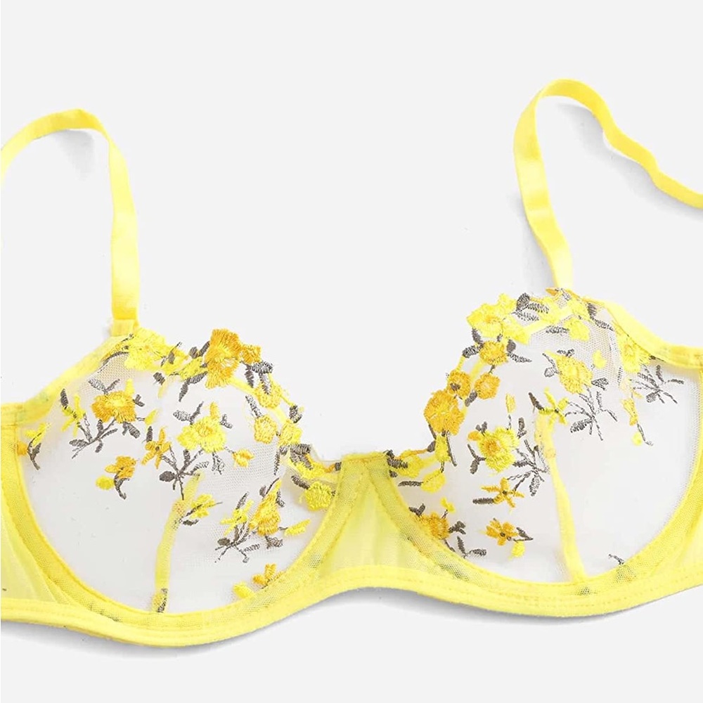 Cottagecore Yellow Floral Lace Lingerie Bra